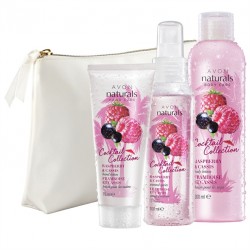 Set 3 produse Naturals cu zmeura si coacaze si Geanta pentru cosmetice