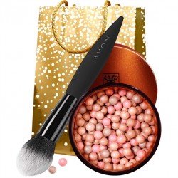 Set Perle bronzante True Colour Glow, Perie pentru blush si Punga cadou Avon - auriu