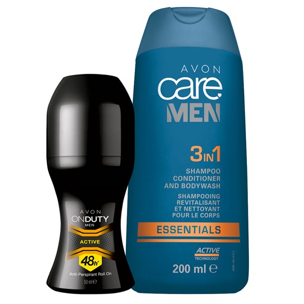 Set Deodorant antiperspirant cu bila On Duty Active si Sampon, balsam, gel de dus Avon Men - Catalog Avon