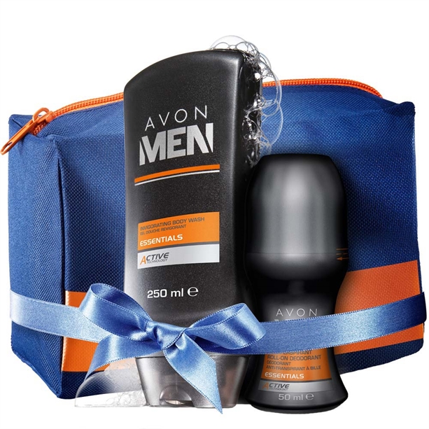 Catalog Avon - Set Gel de dus, Deodorant cu bila Essentials si Geanta cosmetice pentru barbati Set Gel de dus, Deodorant cu bila Essentials si Geanta cosmetice pentru barbati - Catalog Avon