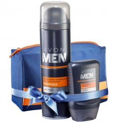 Set Gel de ras, Balsam hidratant dupa ras Avon Men Essentials si Geanta pentru cosmetice pentru barbati
