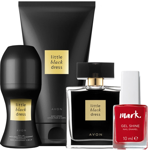 Set 3 produse Little Black Dress, Lac de unghii mark. Gel Shine si Punga cadou Avon - Catalog Avon