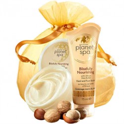 Set Exfoliant pentru maini si picioare, Crema pentru picioare, maini si coate Blissfully Nourishing si Saculet cadou Avon