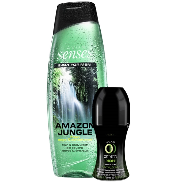 Set Gel de dus Senses Amazon Jungle si Deodorant cu bila On Duty Men s Fresh - Catalog Avon