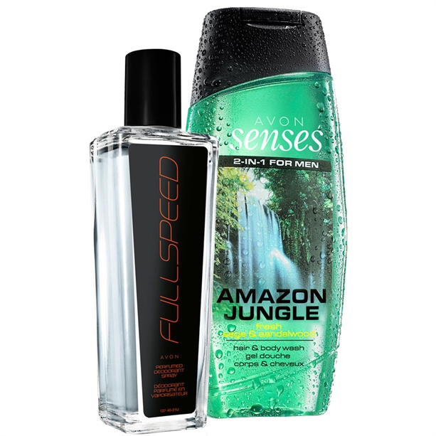 Set Gel de dus Amazon Jungle si Spray parfumat Full Speed pentru El - Catalog Avon