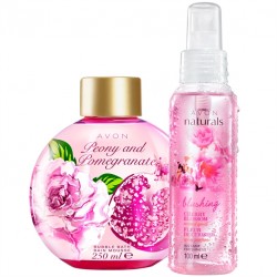 Set Spray parfumat Naturals cu flori de cires si Spumant de baie cu bujor si rodie 